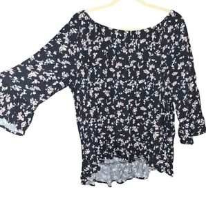 Cato 3xl Top Blouse Shirt Flutter Sleeves High Low Black FloralDimensions Pit-
